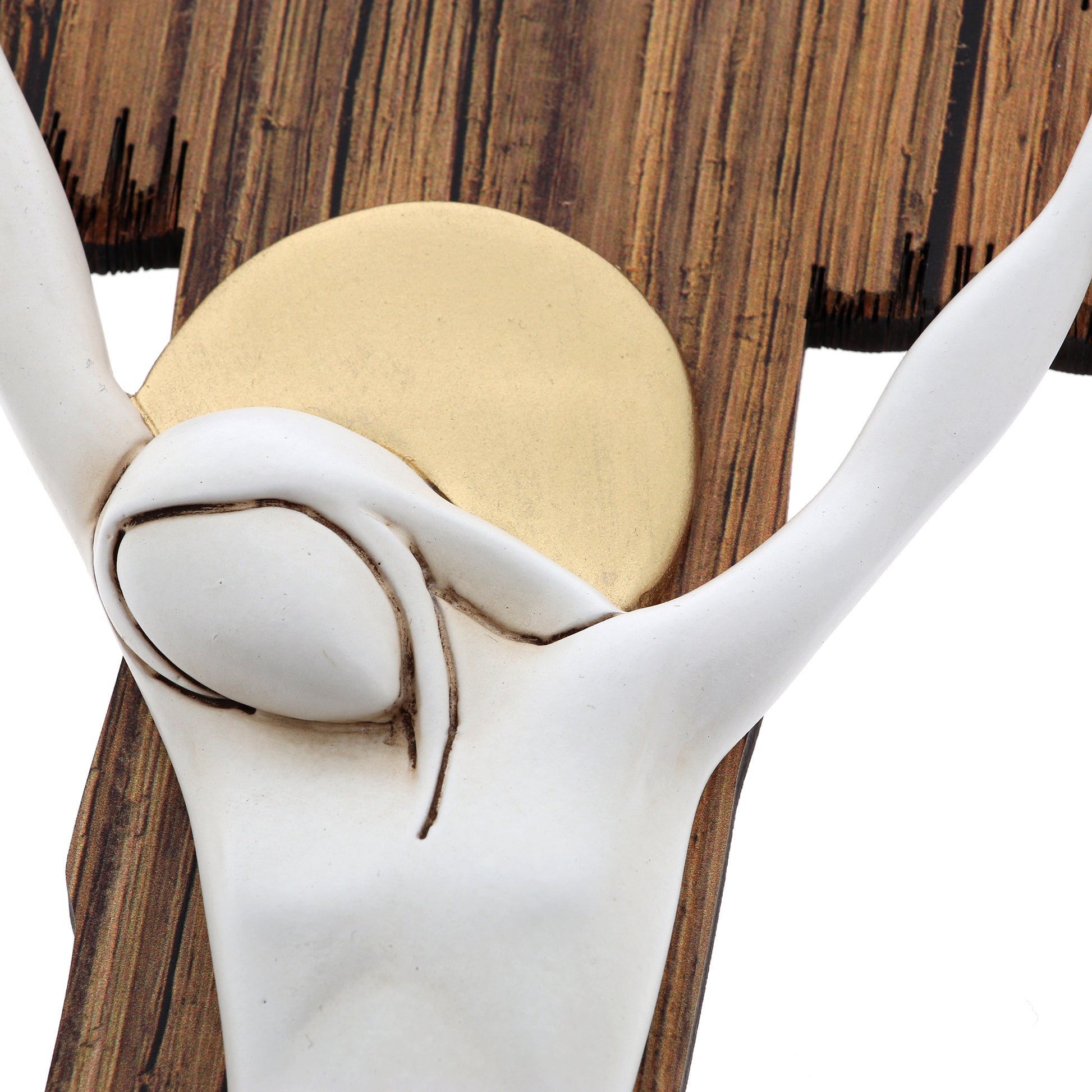 Crocifisso stile legno e corpo con decorazioni dorate. Altezza 38 cm
