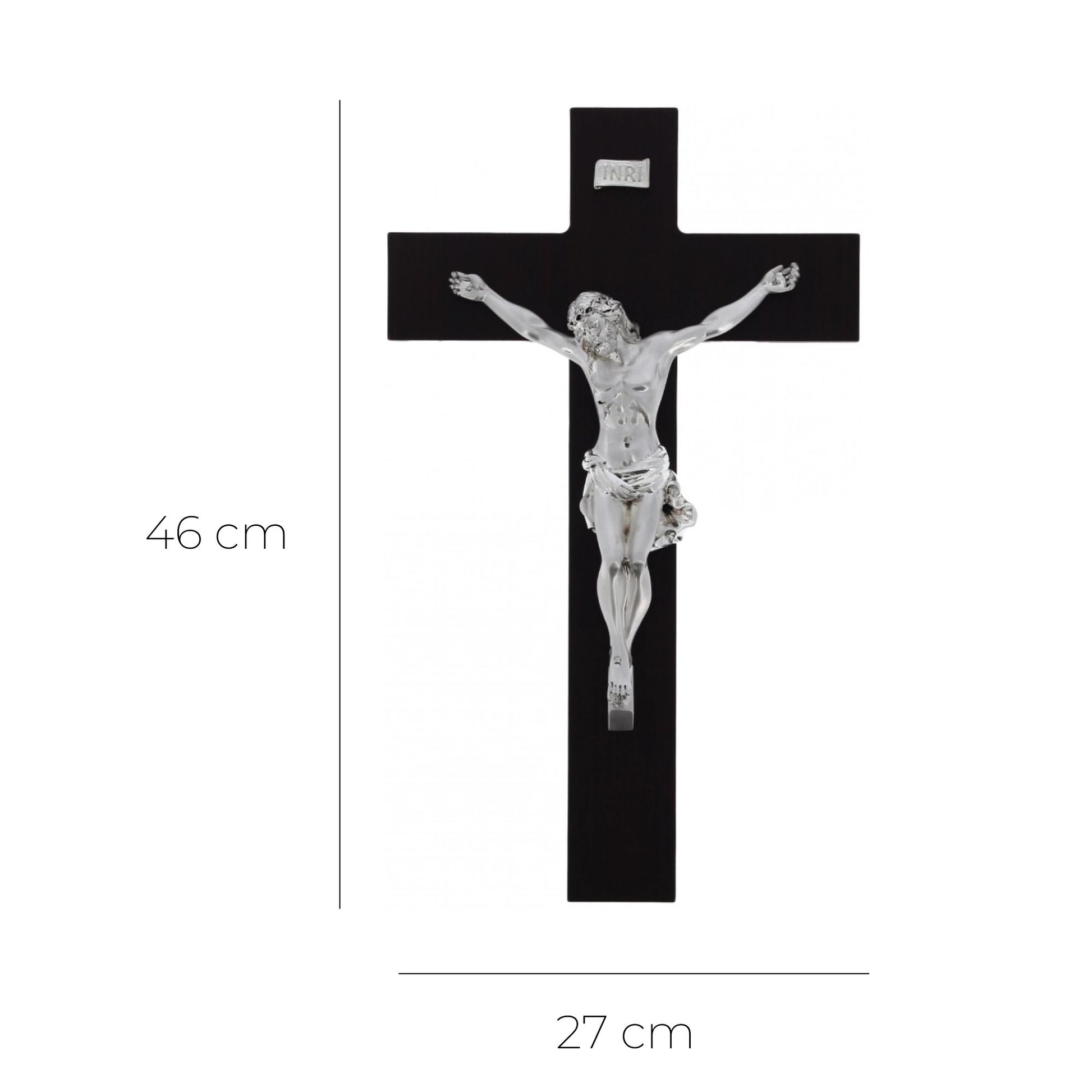 Crocifisso in legno e corpo in resina argentata. Altezza 46 cm