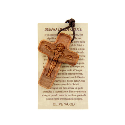 Ciondolo Croce in legno d'olivo con cordoncino 3,7 cm