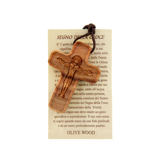 Ciondolo Croce in legno d'olivo con cordoncino 3,7 cm