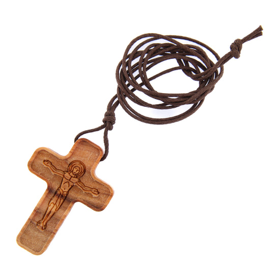 Ciondolo Croce in legno d'olivo con cordoncino 3,7 cm