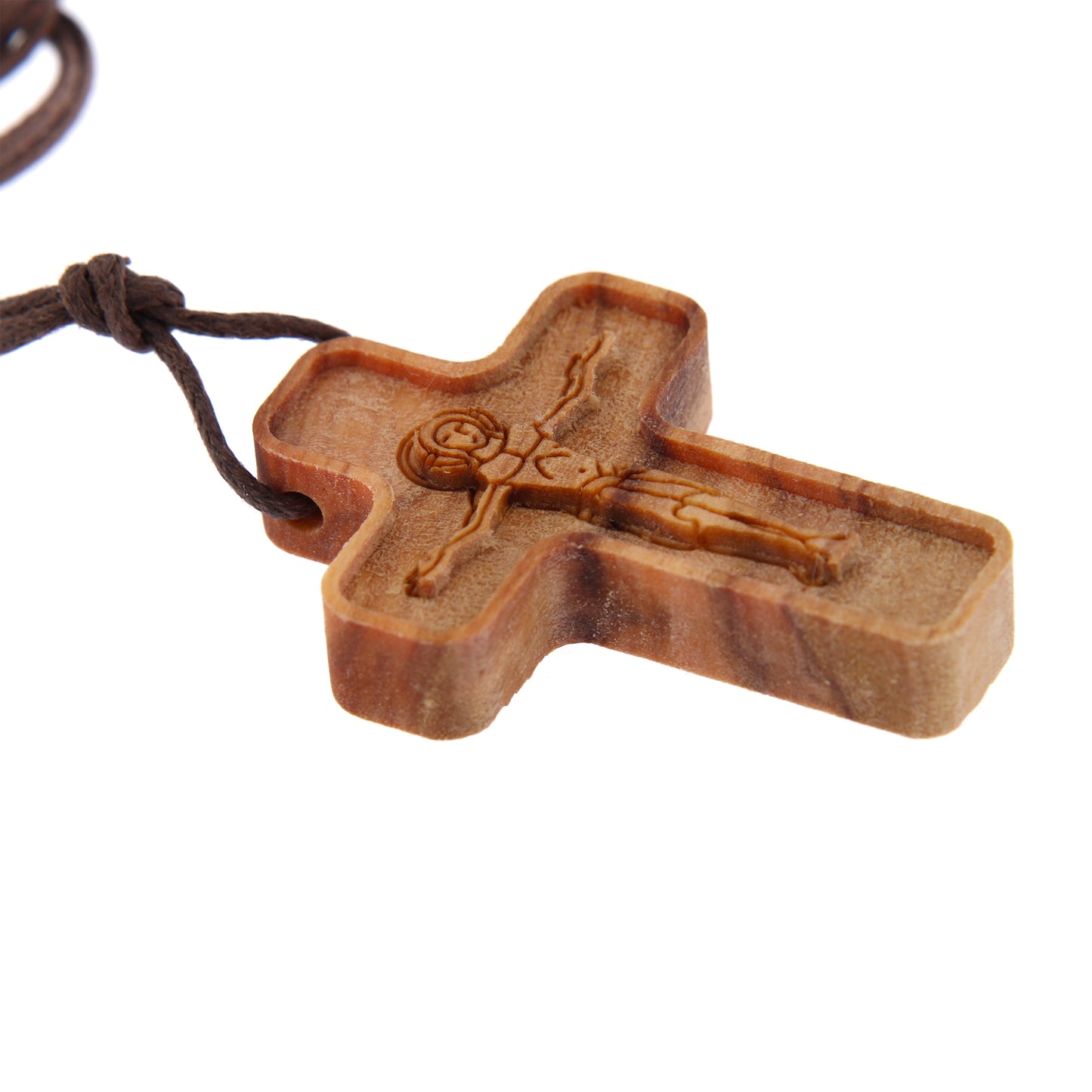 Ciondolo Croce in legno d'olivo con cordoncino 3,7 cm