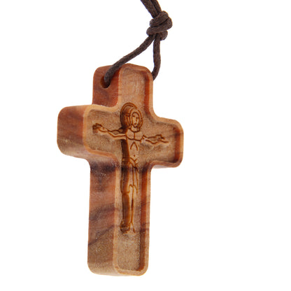 Ciondolo Croce in legno d'olivo con cordoncino 3,7 cm