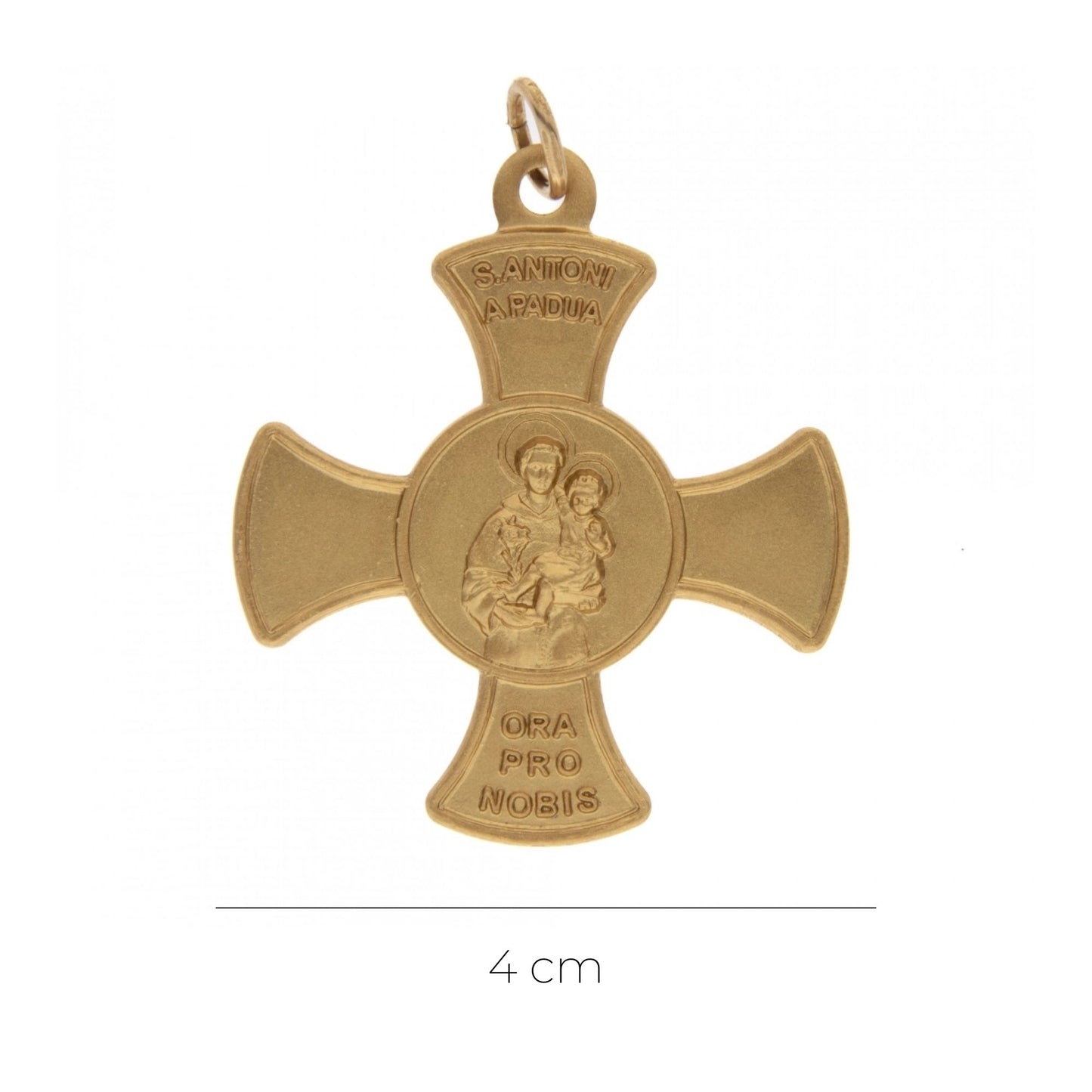 Croce con medaglia Sant'Antonio di Padova in ottone dorato, 4 cm