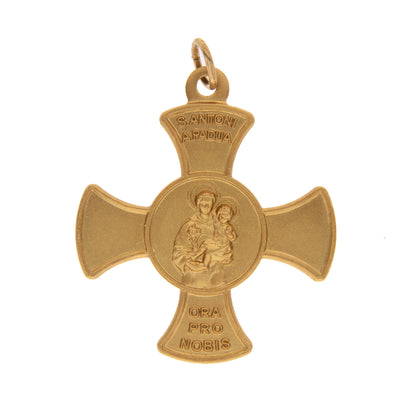 Croce con medaglia Sant'Antonio di Padova in argento 925 dorato 4 cm