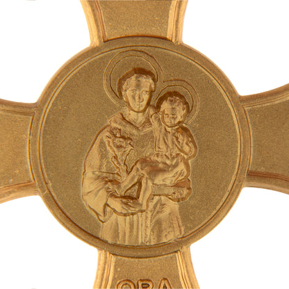 Croce con medaglia Sant'Antonio di Padova in argento 925 dorato 4 cm