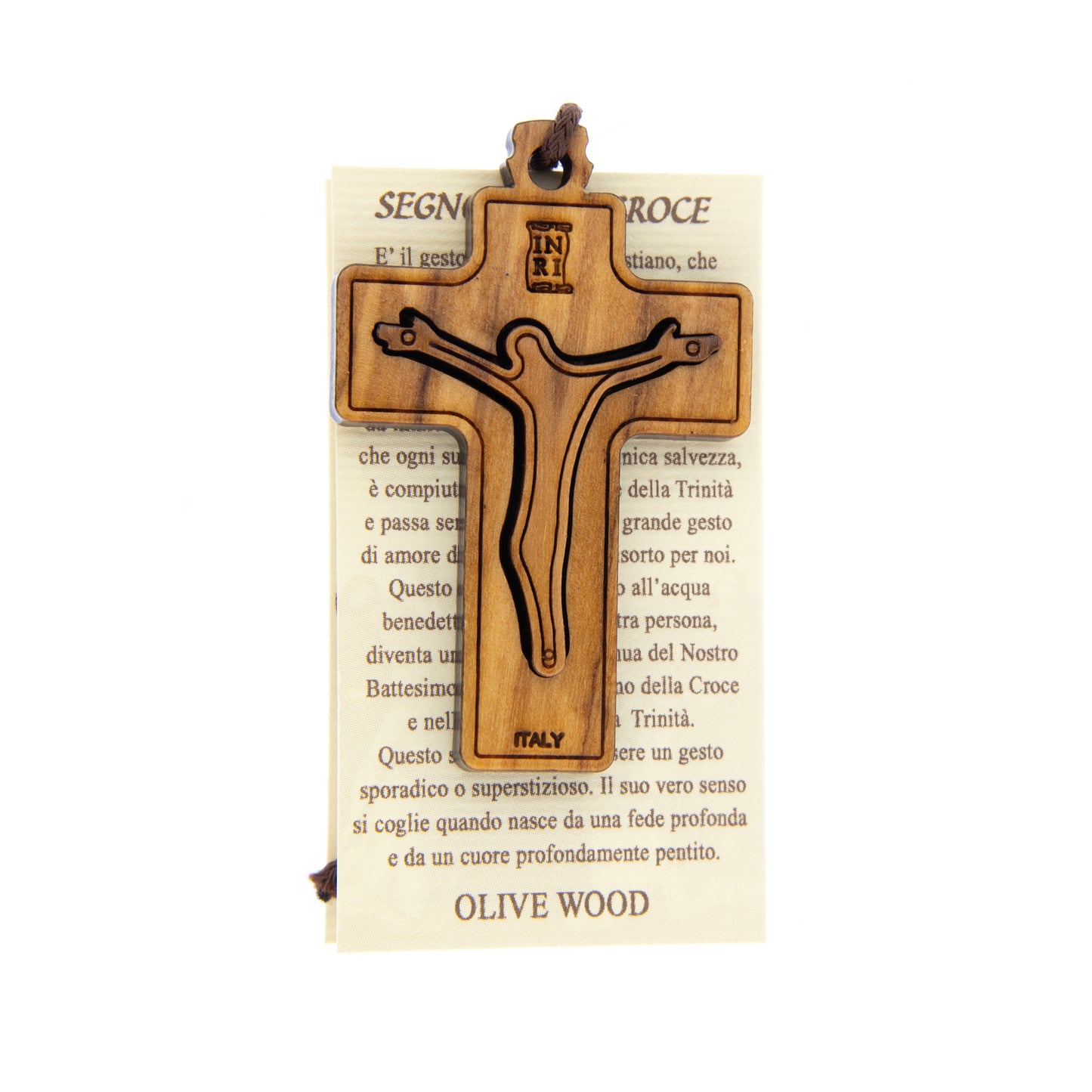 Ciondolo Croce in legno d'olivo con cordoncino 5 cm