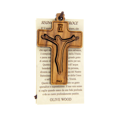Ciondolo Croce in legno d'olivo con cordoncino 5 cm