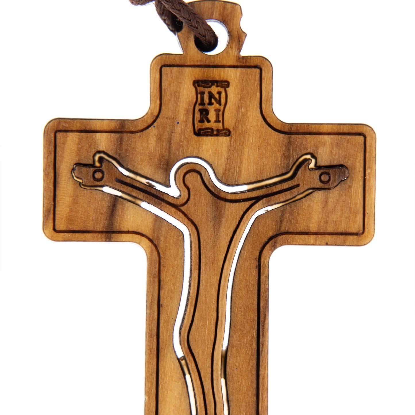 Ciondolo Croce in legno d'olivo con cordoncino 5 cm