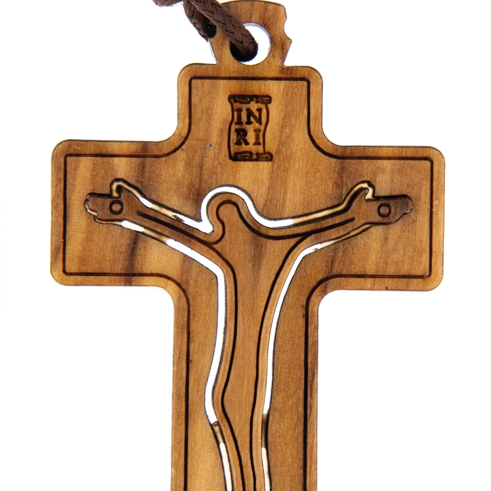 Ciondolo Croce in legno d'olivo con cordoncino 5 cm