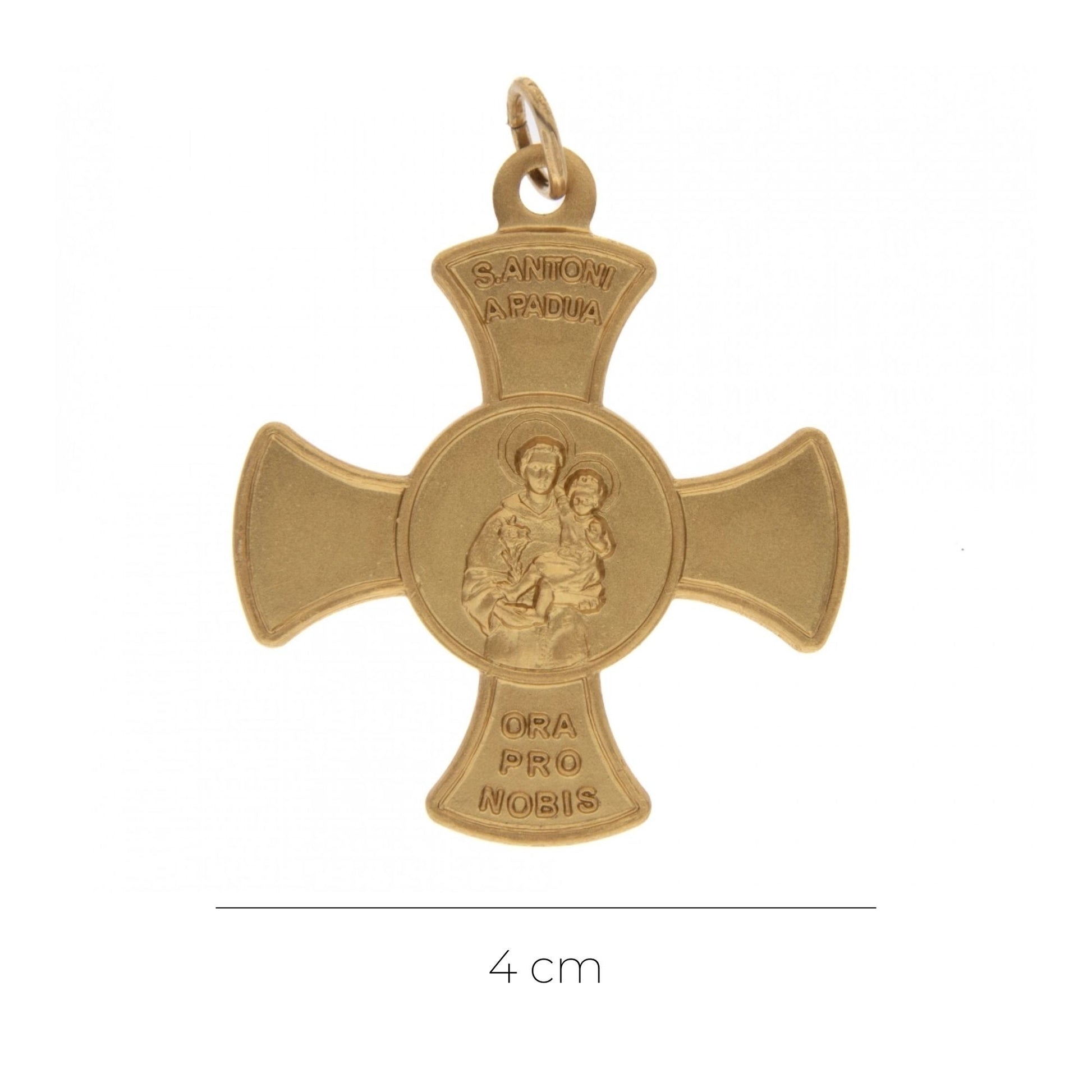 Croce con medaglia Sant'Antonio di Padova in argento 925 dorato 4 cm