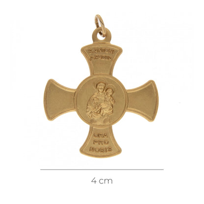 Croce con medaglia Sant'Antonio di Padova in argento 925 dorato 4 cm