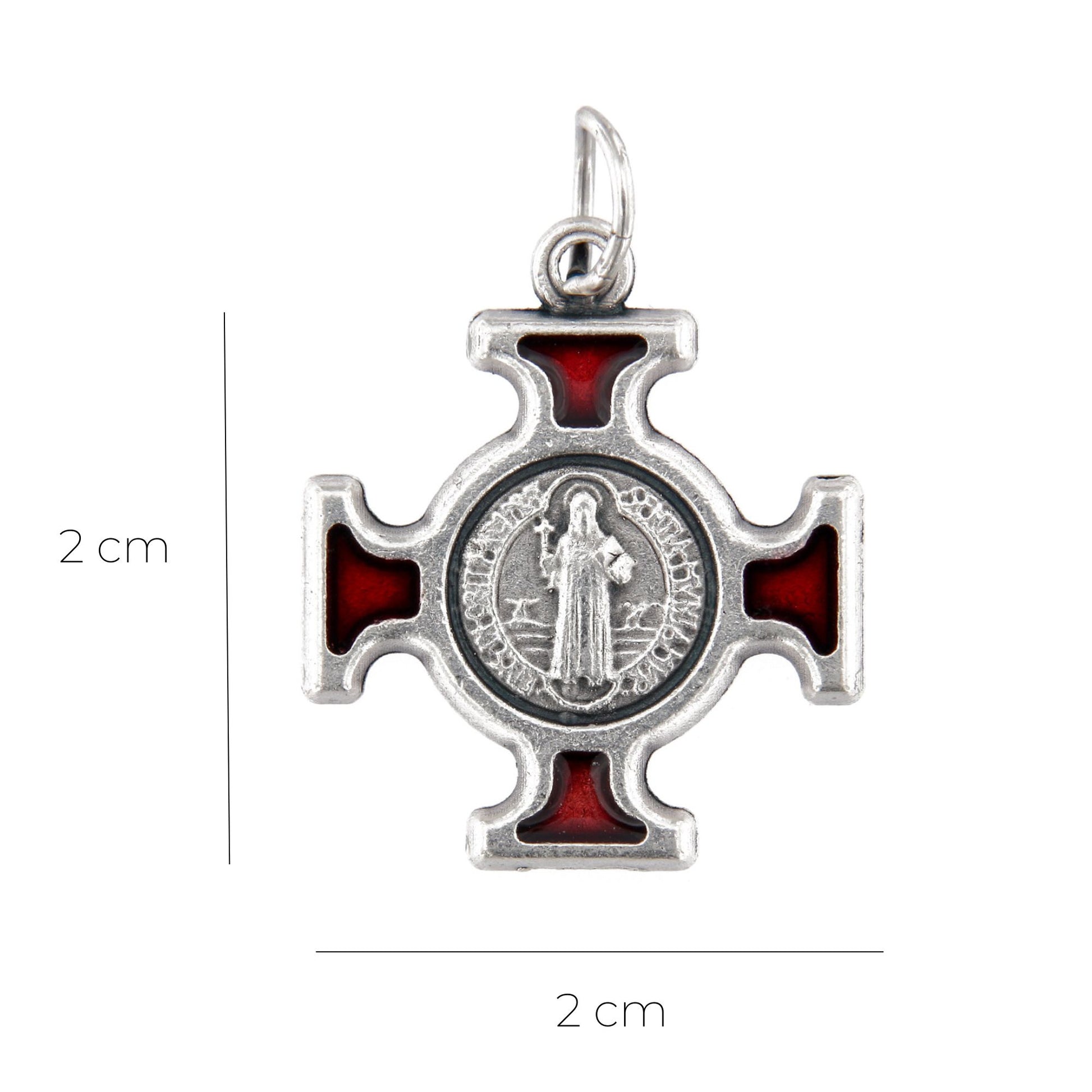 Ciondolo Croce San Benedetto in metallo smaltato. Dimensioni 2x2 cm
