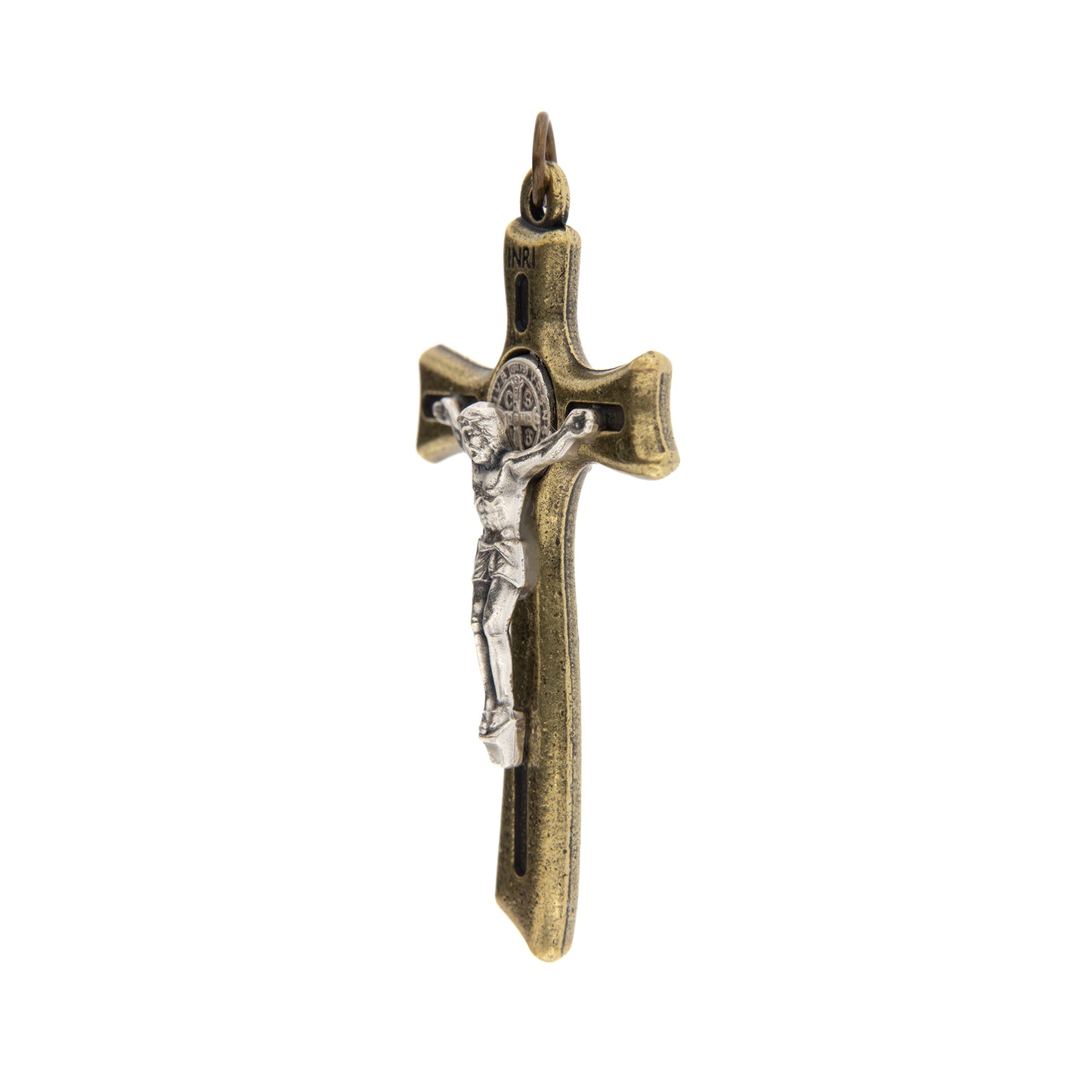 Ciondolo Croce San Benedetto in metallo bronzato 5x3,2 cm