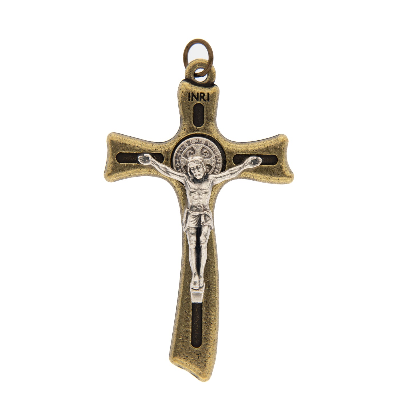Ciondolo Croce San Benedetto in metallo bronzato 5x3,2 cm
