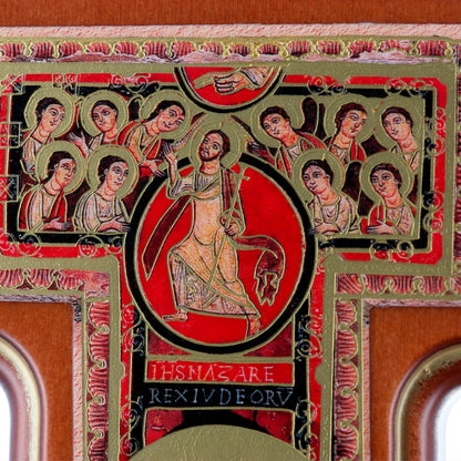 Croce San Damiano in legno e invecchiamento oro. Altezza 40 cm