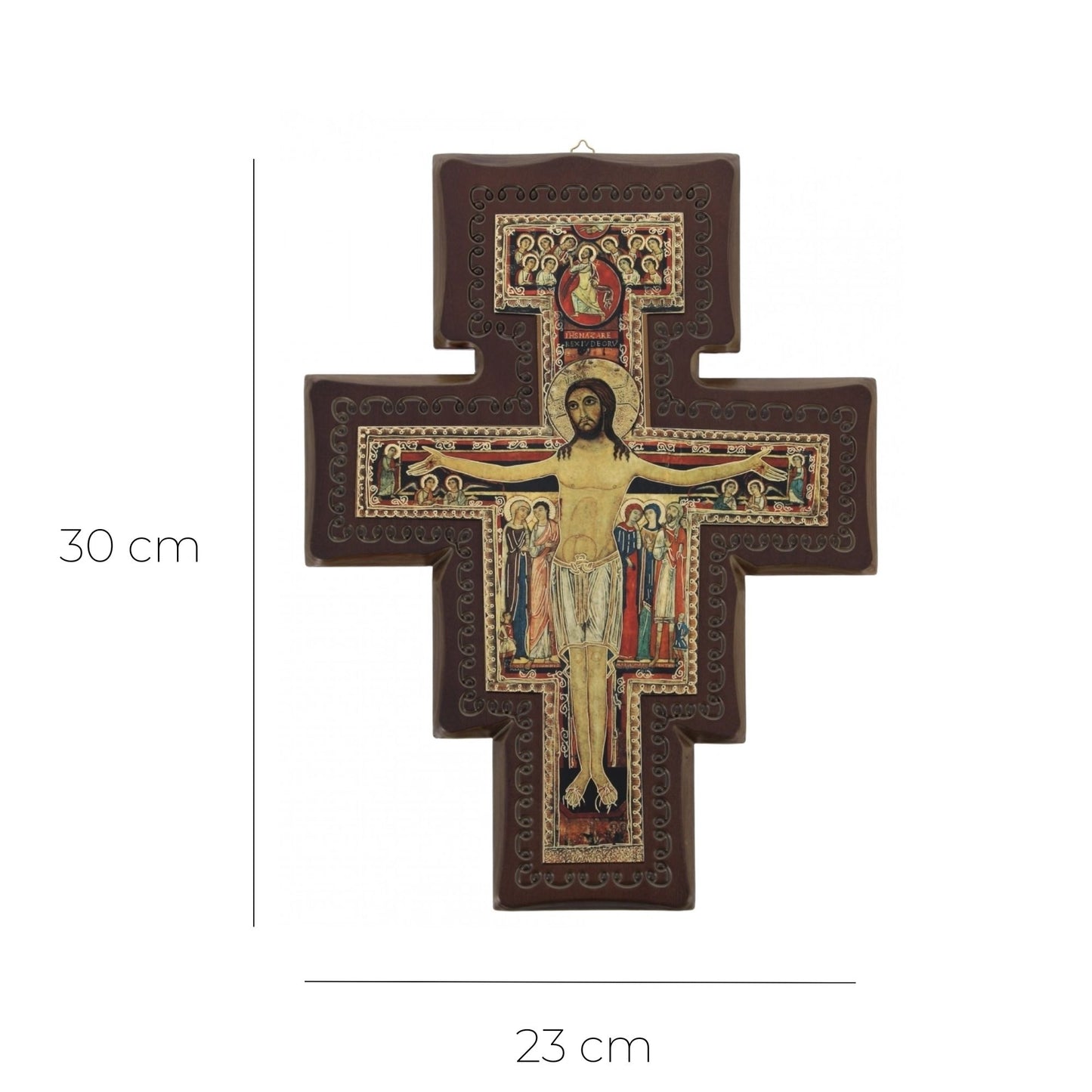 Croce San Damiano in legno con aureola Cristo in rilievo. Altezza 30 cm