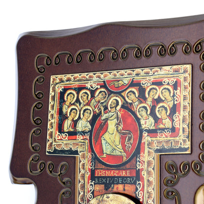 Croce San Damiano in legno con aureola Cristo in rilievo. Altezza 46 cm