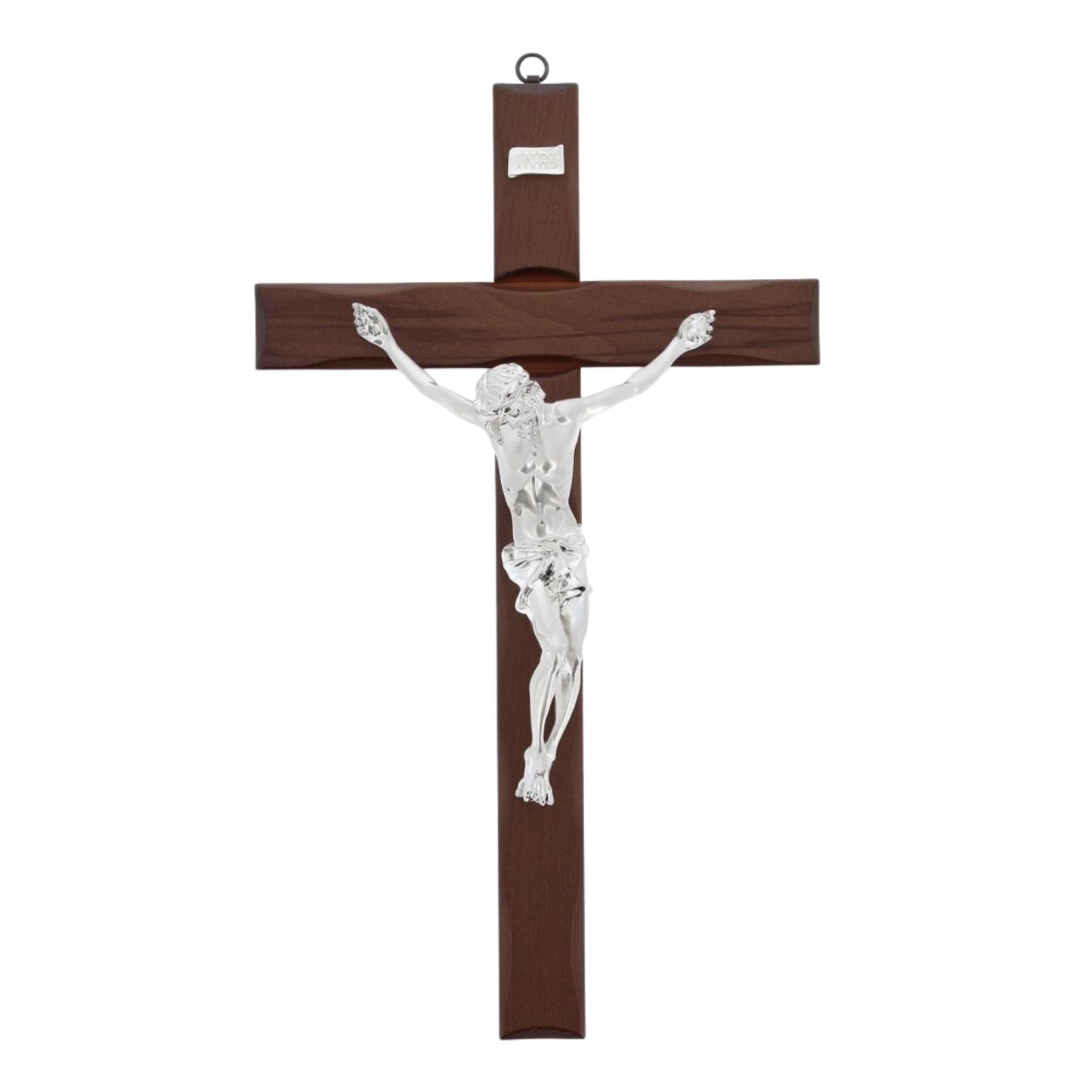 Crocifisso in legno e corpo in resina argentata. Altezza 44 cm
