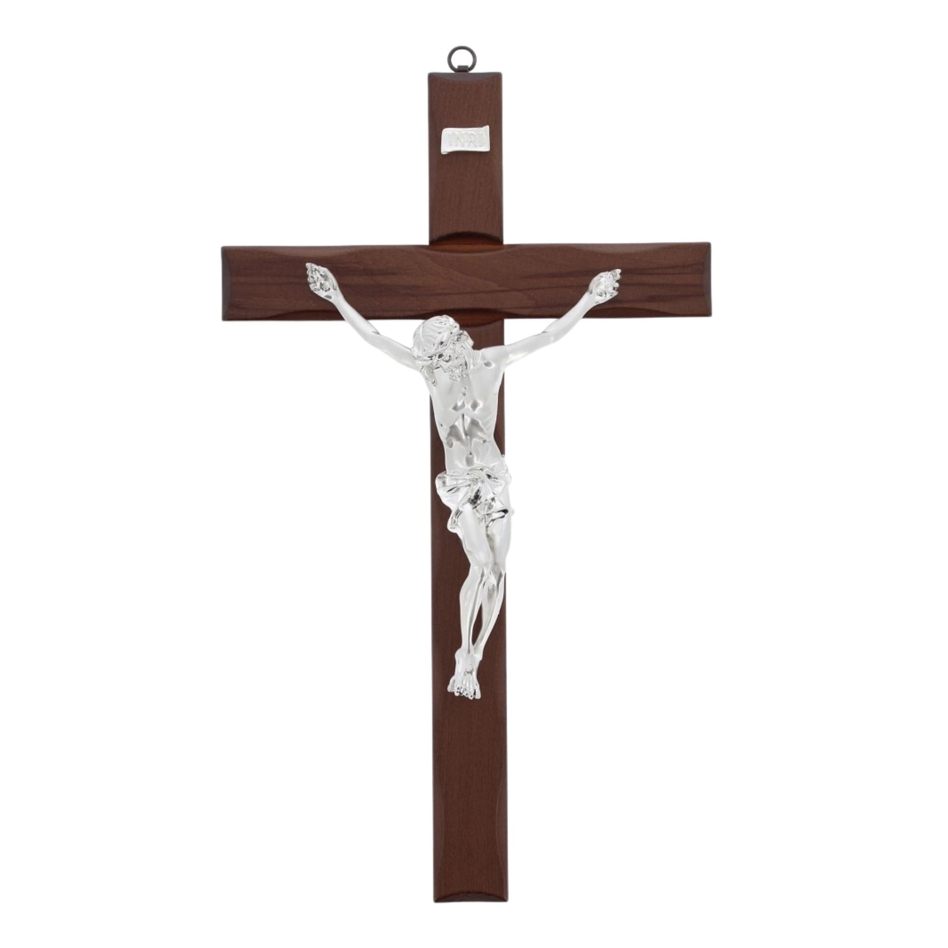 Crocifisso in legno e corpo in resina argentata. Altezza 44 cm