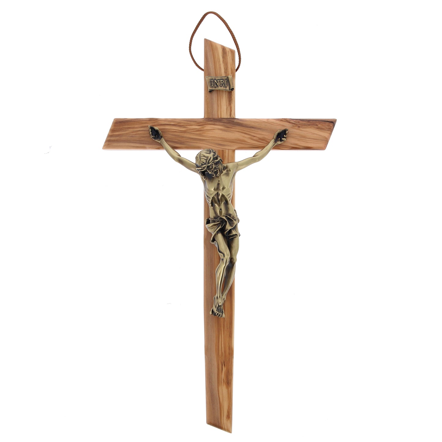 Crocifisso in legno d'olivo e corpo in resina bronzata. Altezza 48 cm