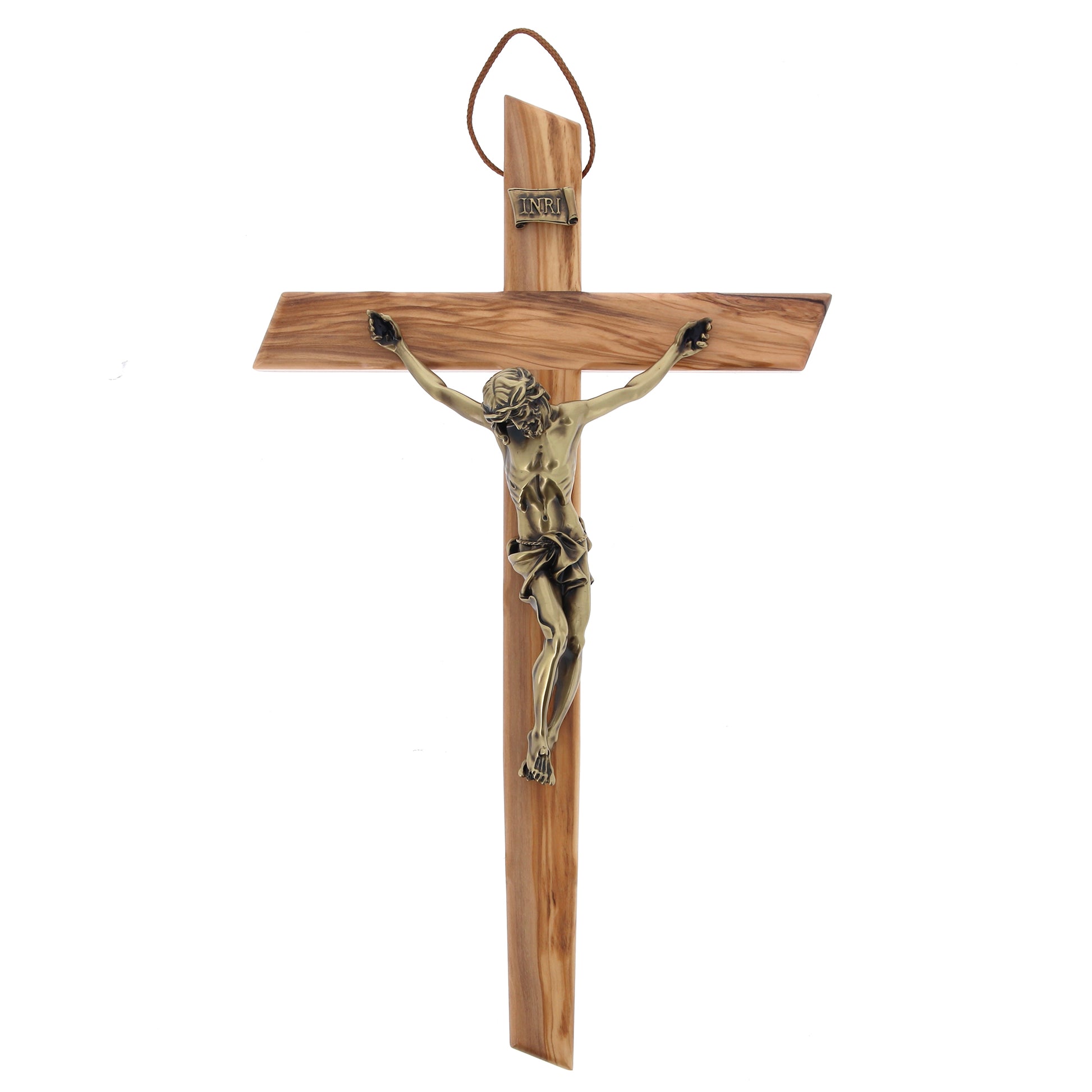 Crocifisso in legno d'olivo e corpo in resina bronzata. Altezza 48 cm