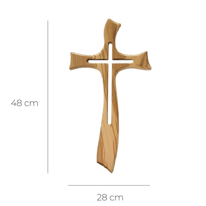 Croce stilizzata in legno d'olivo. Altezza 48 cm
