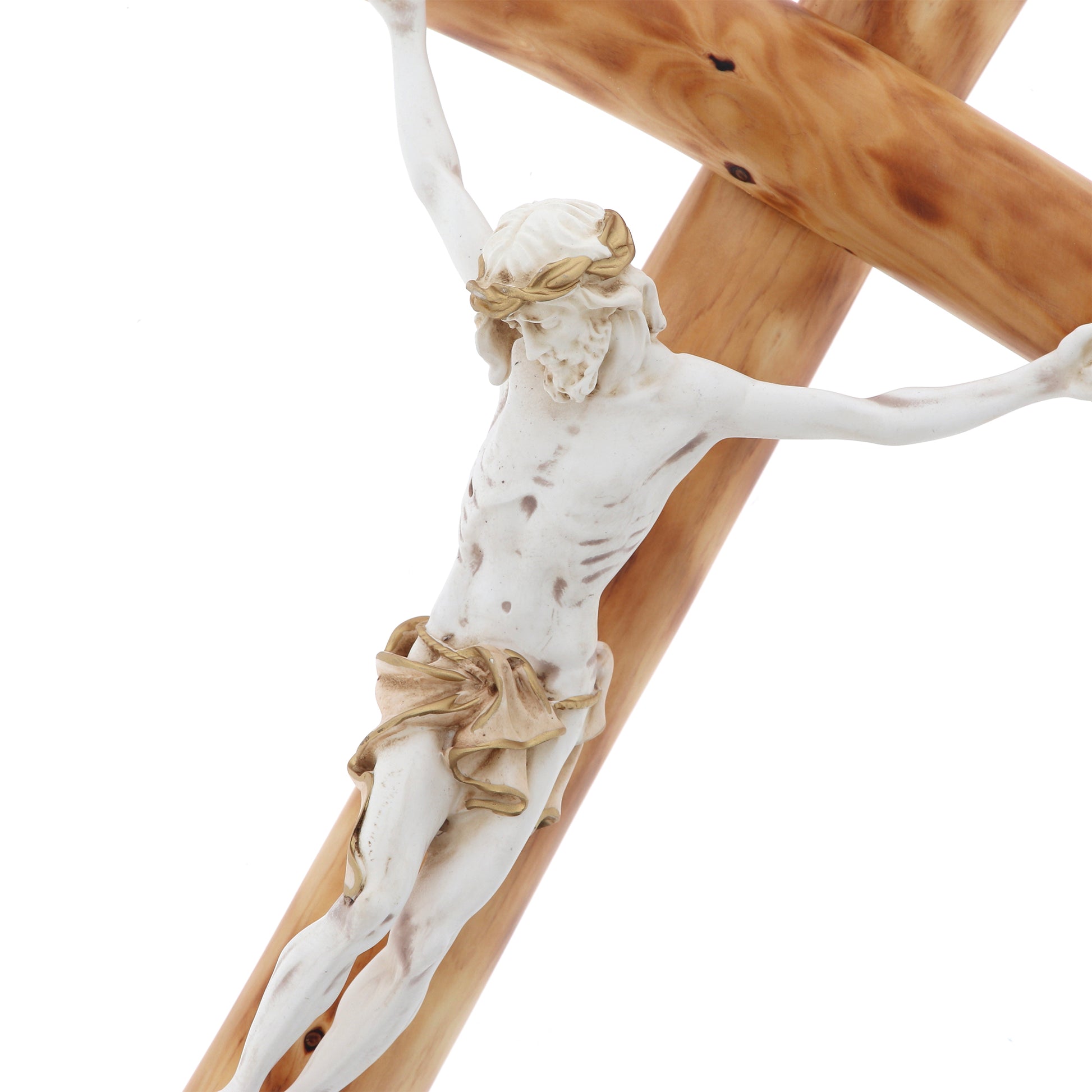 Crocifisso in legno e corpo in resina decorato. Altezza 72 cm