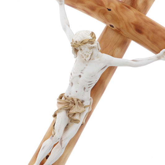 Crocifisso in legno e corpo in resina decorato. Altezza 72 cm