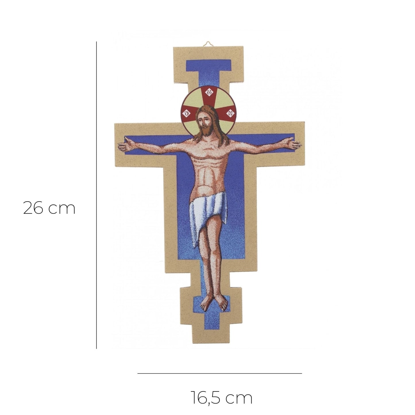 Crocifisso in legno e cementite decorato. Altezza 25 cm