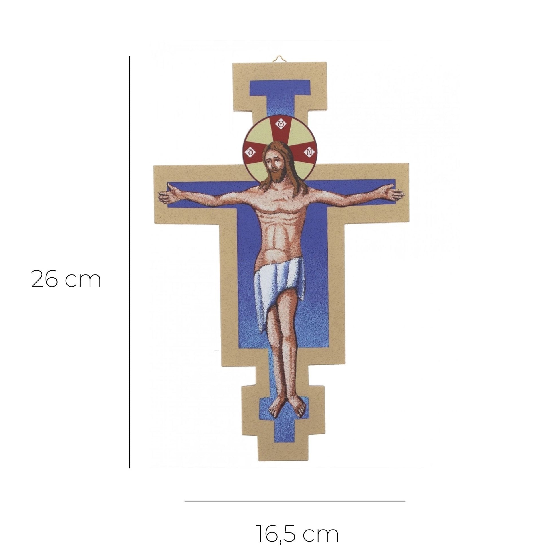 Crocifisso in legno e cementite decorato. Altezza 25 cm
