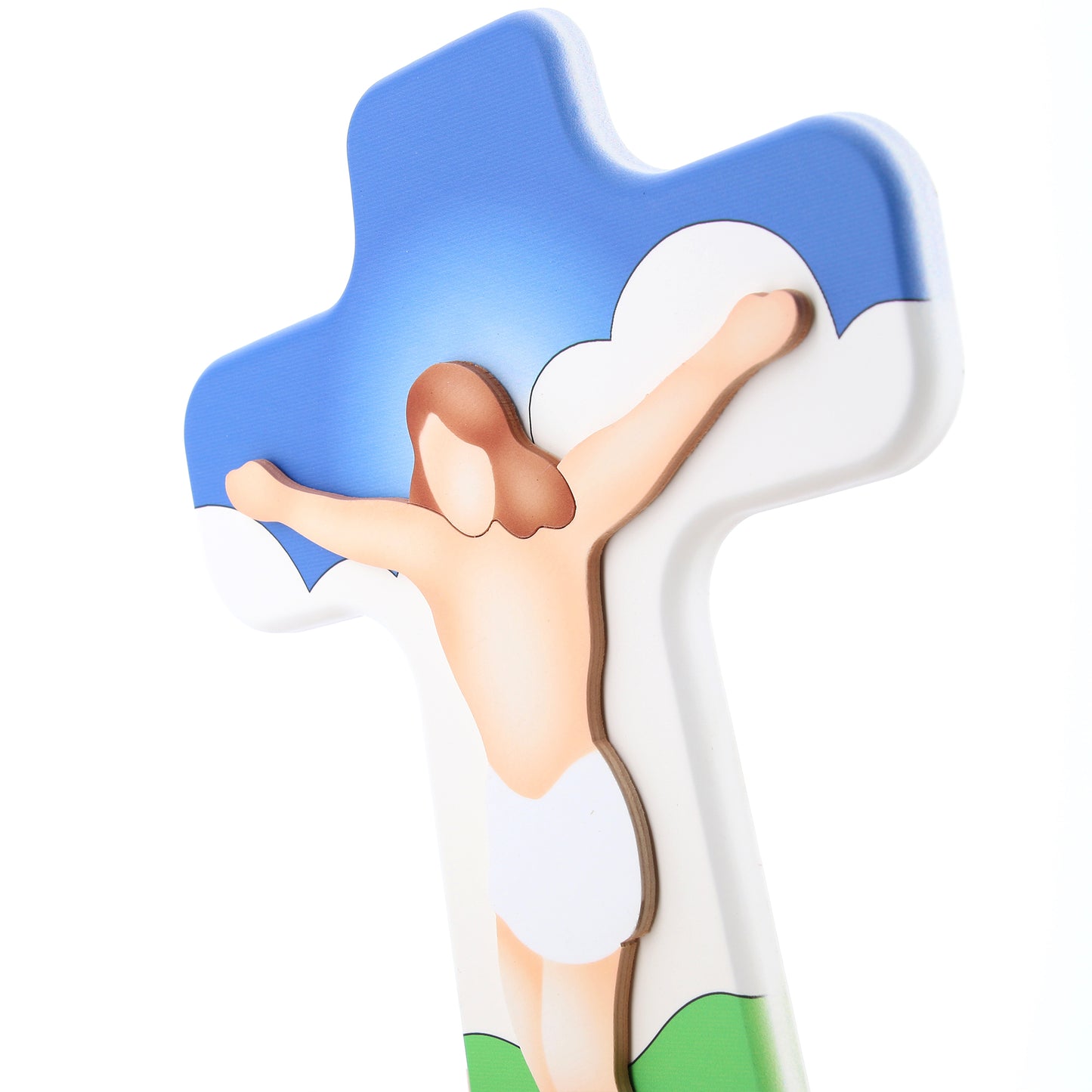 Crocifisso in legno decorato e corpo a rilievo. Altezza 29 cm