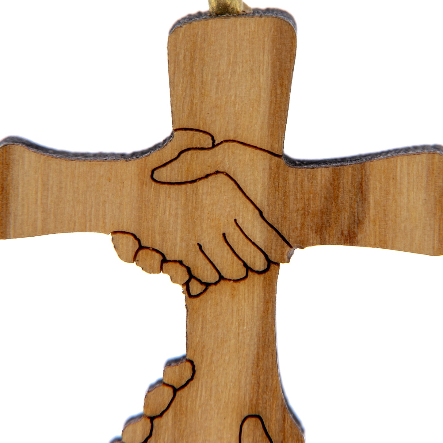 Ciondolo croce Amicizia in legno d'olivo, con cordoncino 4 cm