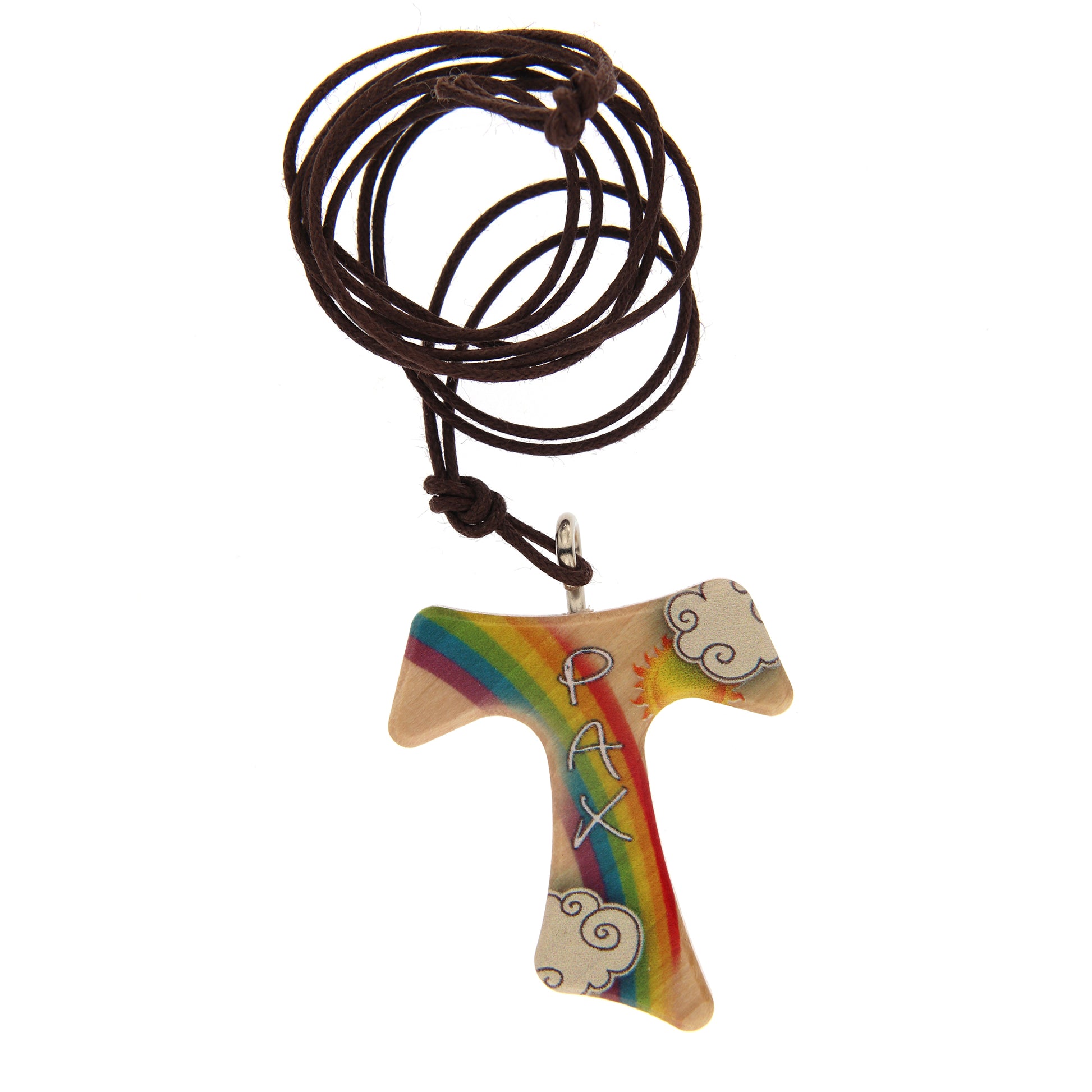 Ciondolo Tau in legno decorato con cordoncino 3 cm