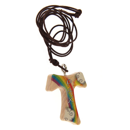 Ciondolo Tau in legno decorato con cordoncino 3 cm