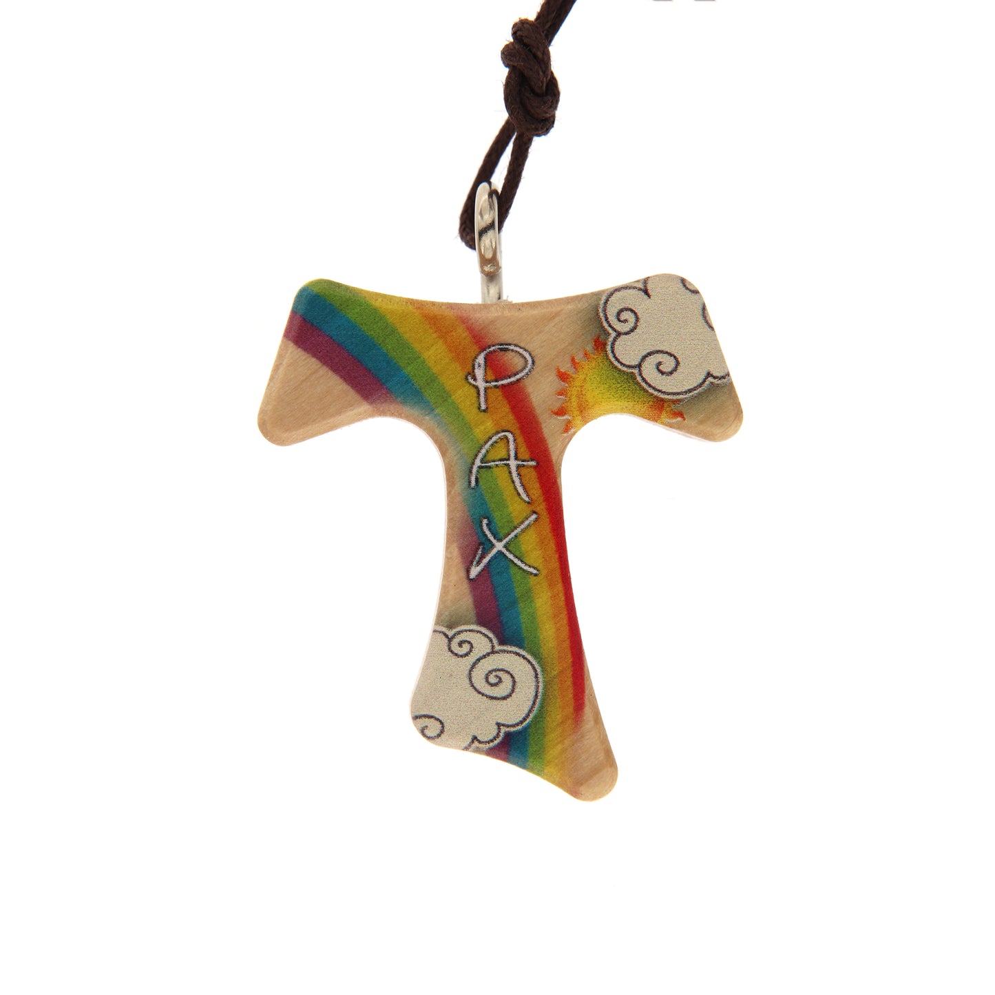 Ciondolo Tau in legno decorato con cordoncino 3 cm