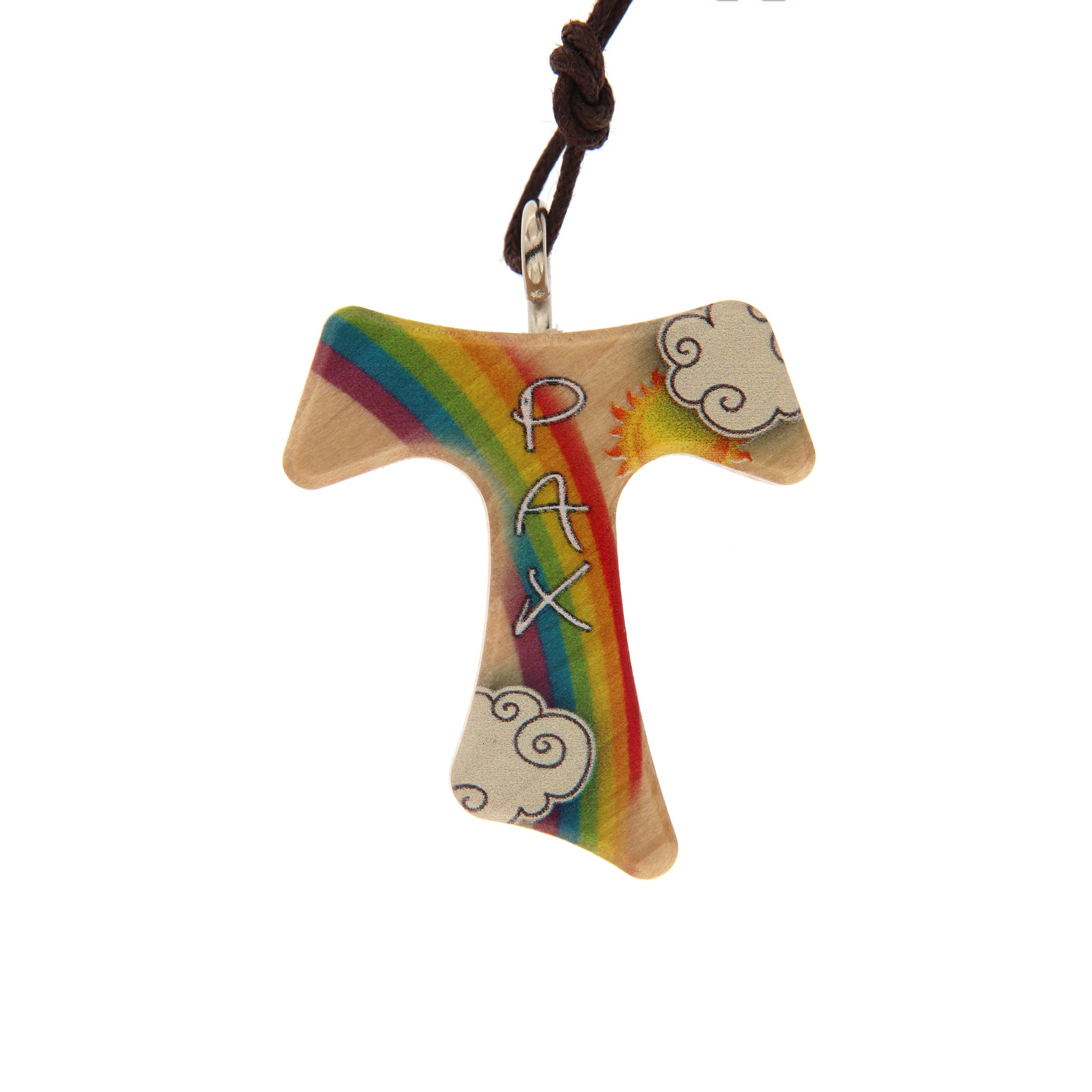 Ciondolo Tau in legno decorato con cordoncino 3 cm