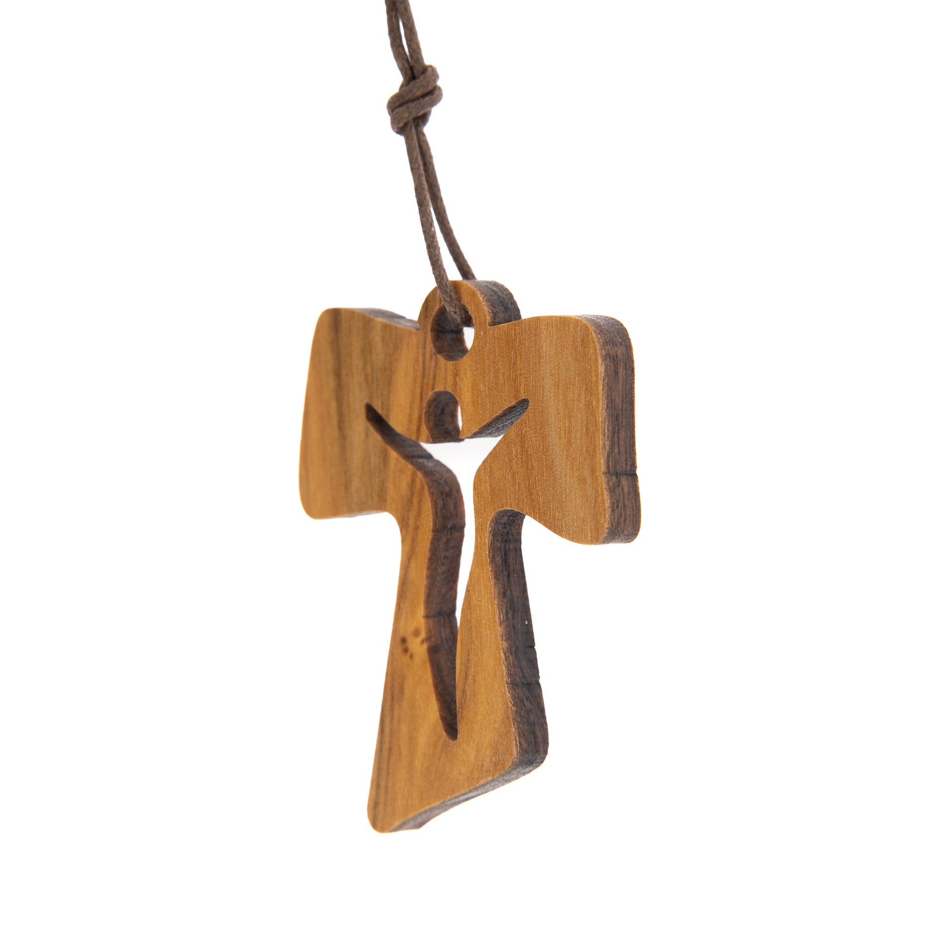 Tau in olivo con corpo traforato con cordoncino 4,5 cm