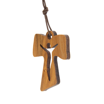 Tau in olivo con corpo traforato con cordoncino 4,5 cm