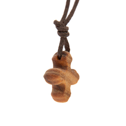 Ciondolo croce in legno d'olivo, con cordoncino 1 cm