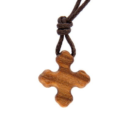 Ciondolo croce in legno d'olivo, con cordoncino 1 cm