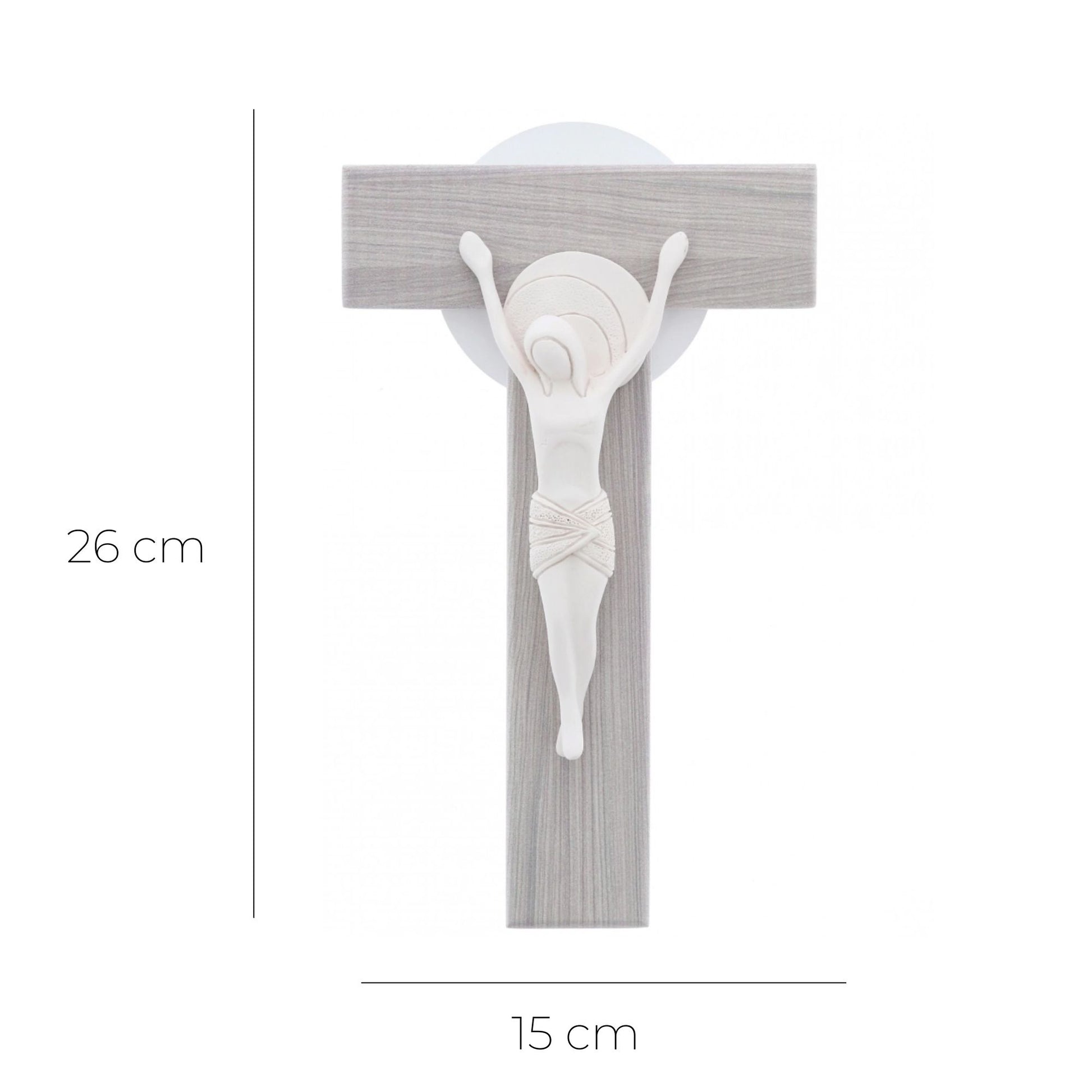Crocifisso moderno in legno e corpo in resina. Altezza 26 cm