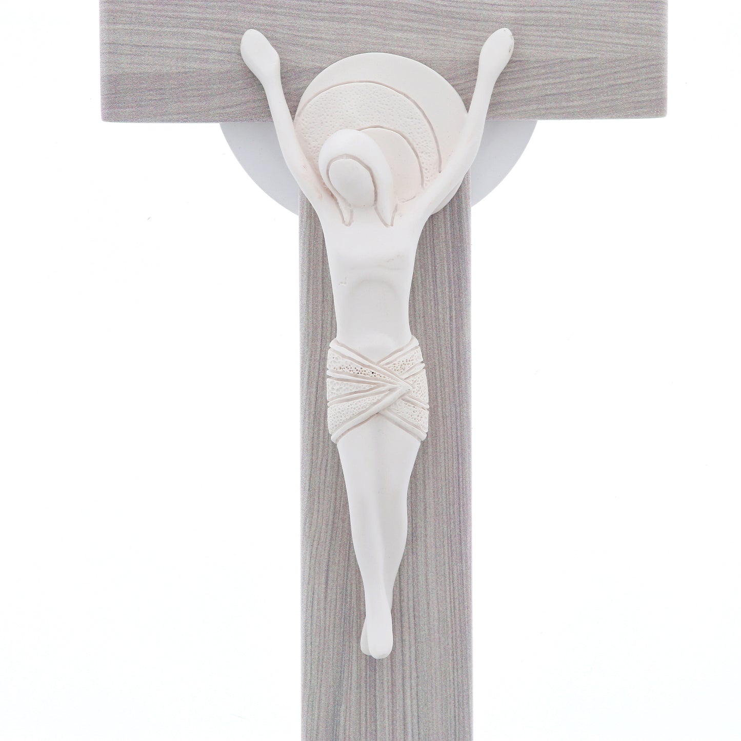 Crocifisso moderno in legno e corpo in resina. Altezza 26 cm