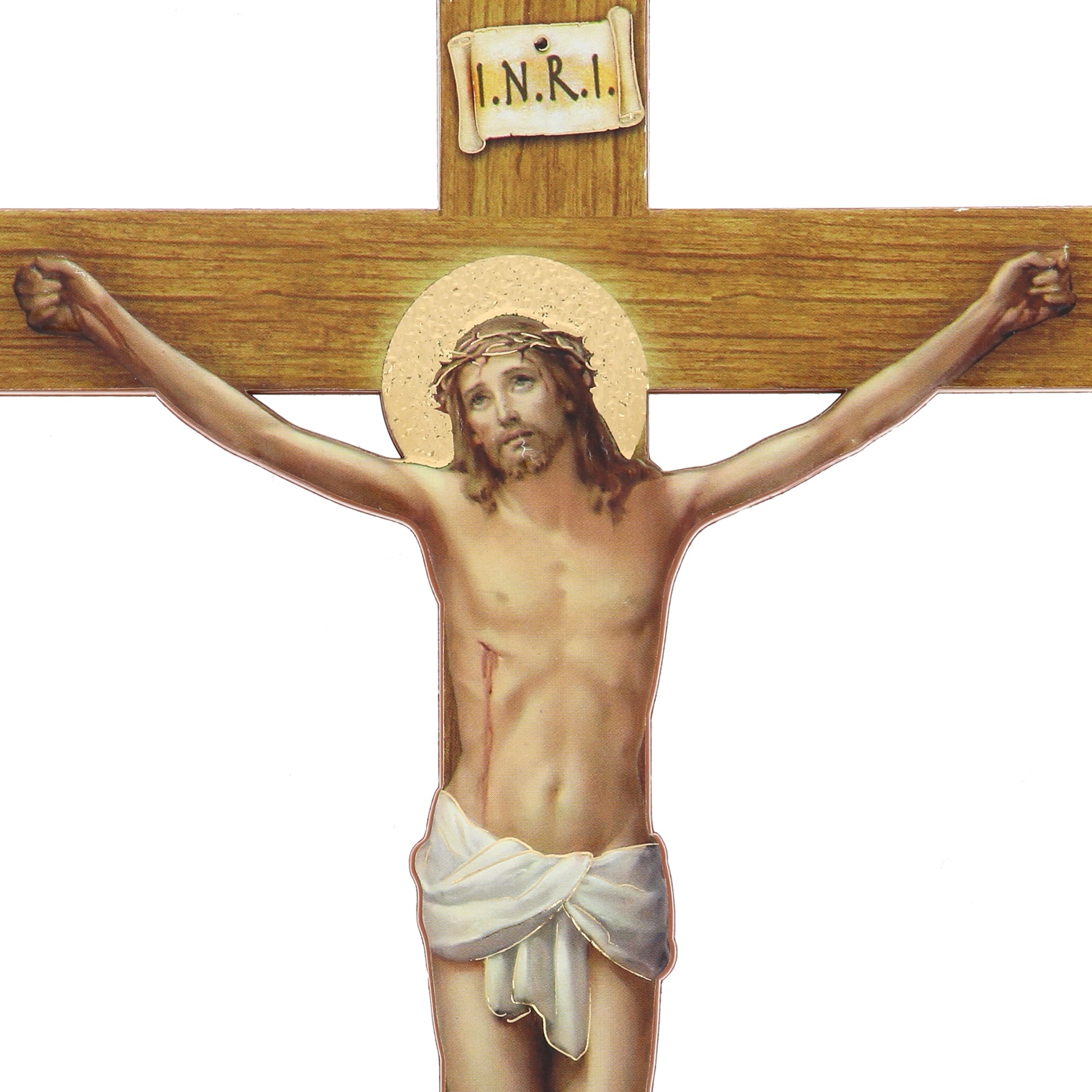 Crocifisso in polimero effetto legno, Cristo in rilievo. Altezza 12 cm