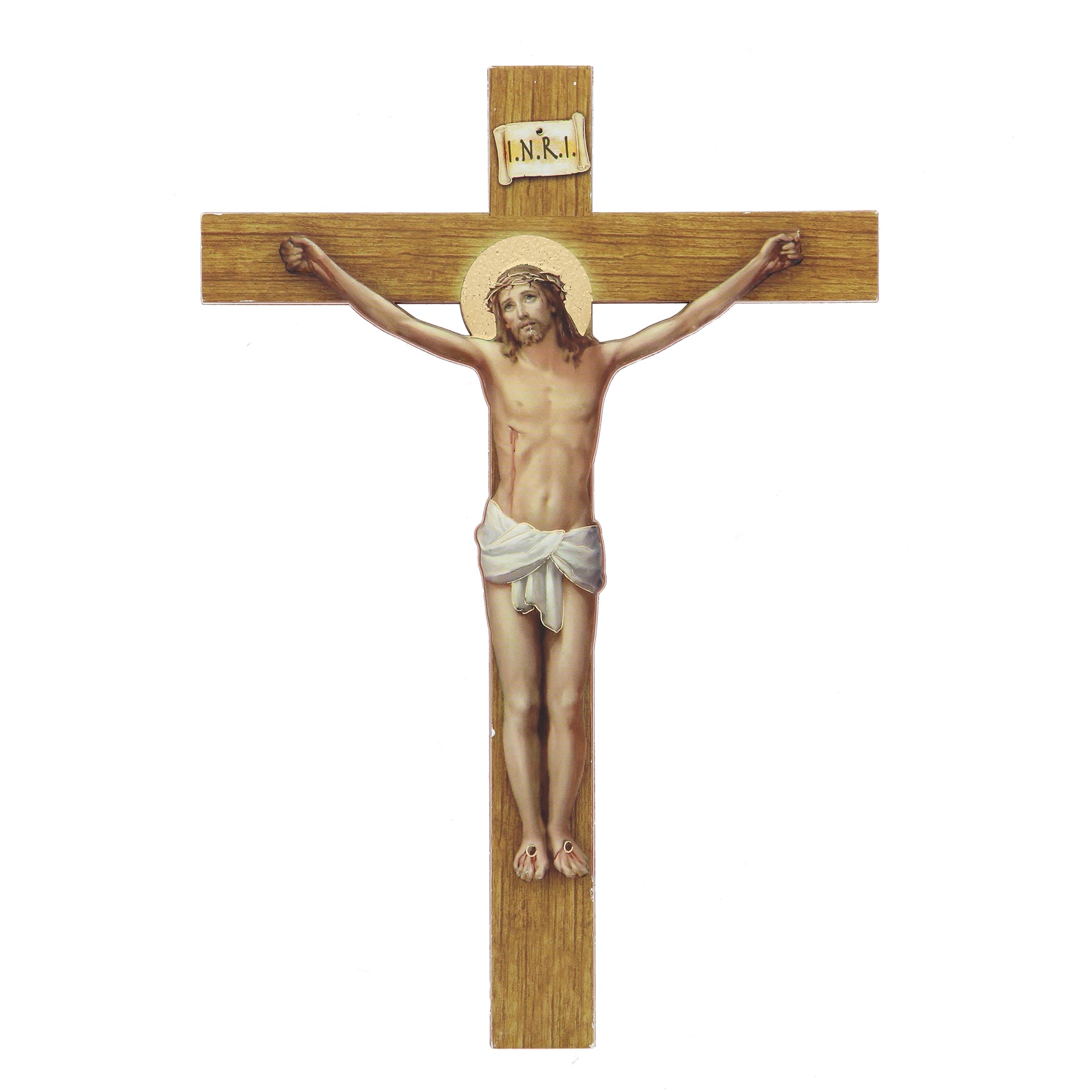 Crocifisso in polimero effetto legno, Cristo in rilievo. Altezza 21 cm