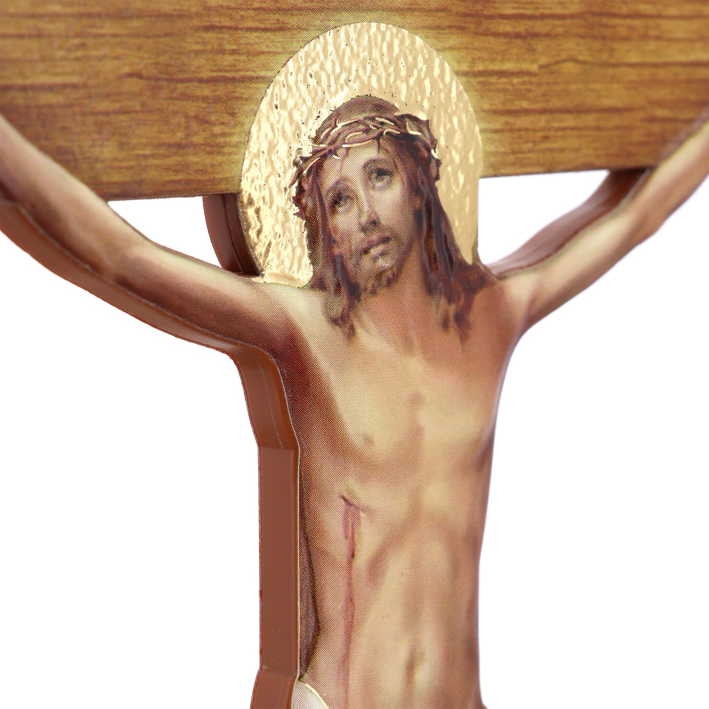 Crocifisso in polimero effetto legno, Cristo in rilievo. Altezza 21 cm