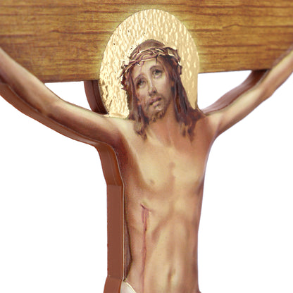 Crocifisso in polimero effetto legno, Cristo in rilievo. Altezza 21 cm