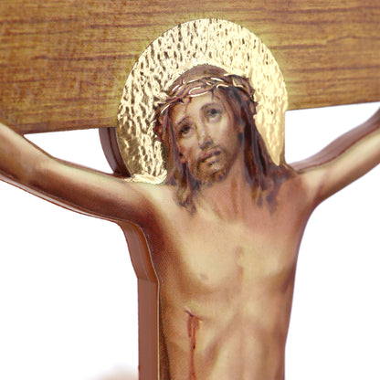 Crocifisso in polimero effetto legno, Cristo in rilievo. Altezza 12 cm