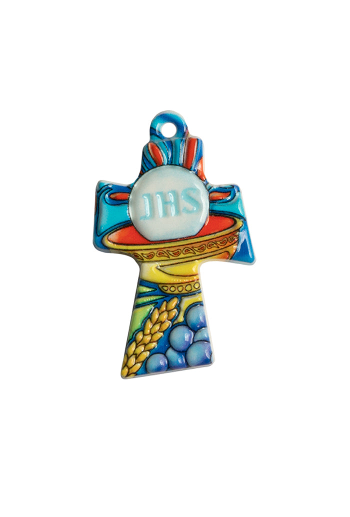 Ricordino Comunione - ciondolo Croce in polimero. Altezza 3,5 cm