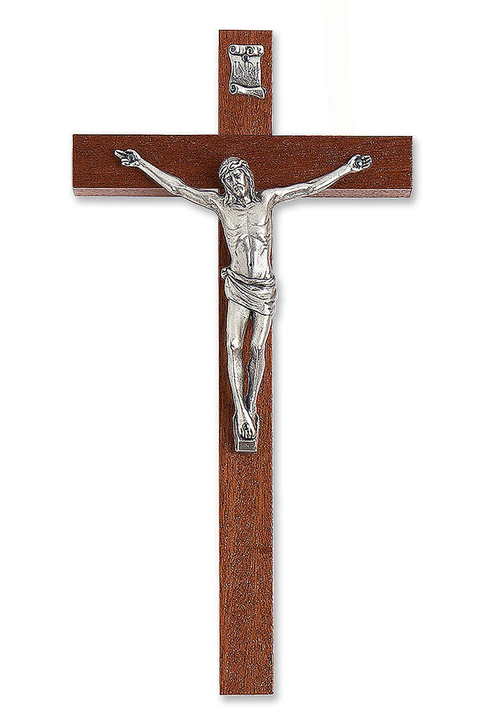 Crocifisso in mogano con corpo in metallo. Altezza 24,5 cm